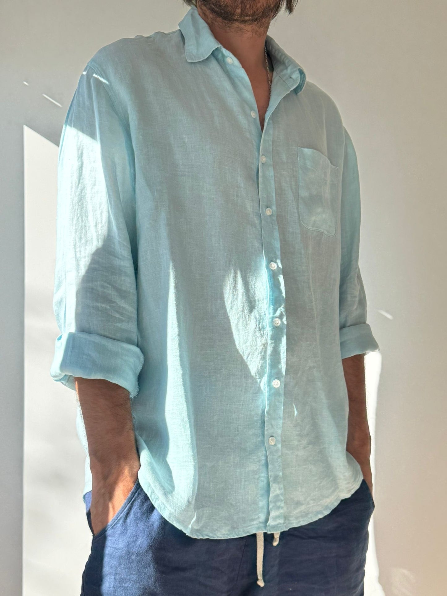 CAMISA LINO TURQUESA