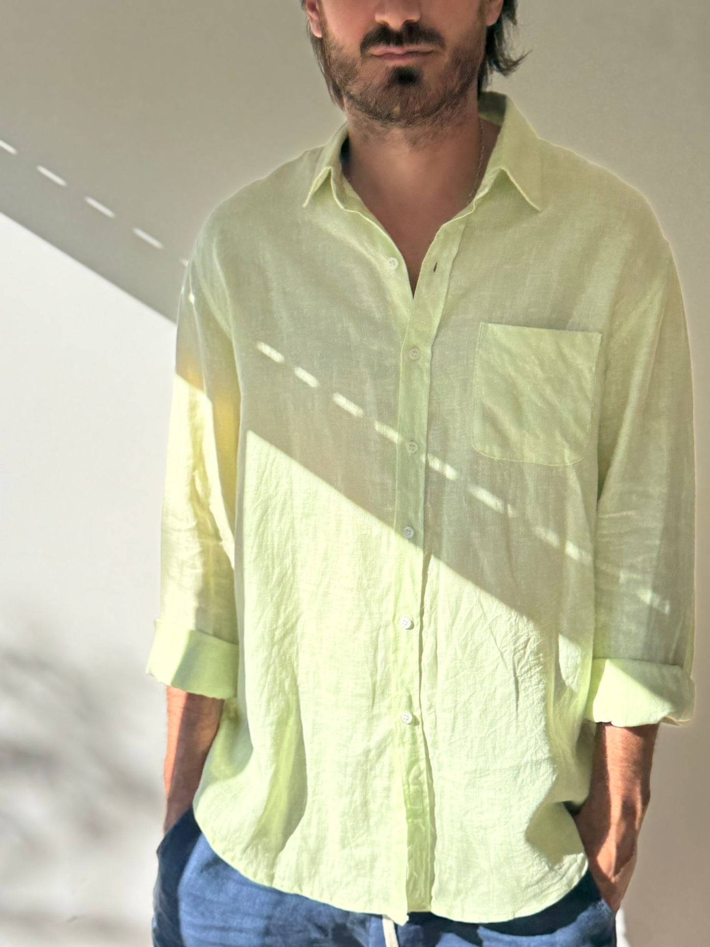 CAMISA LINO VERDE MANZANA