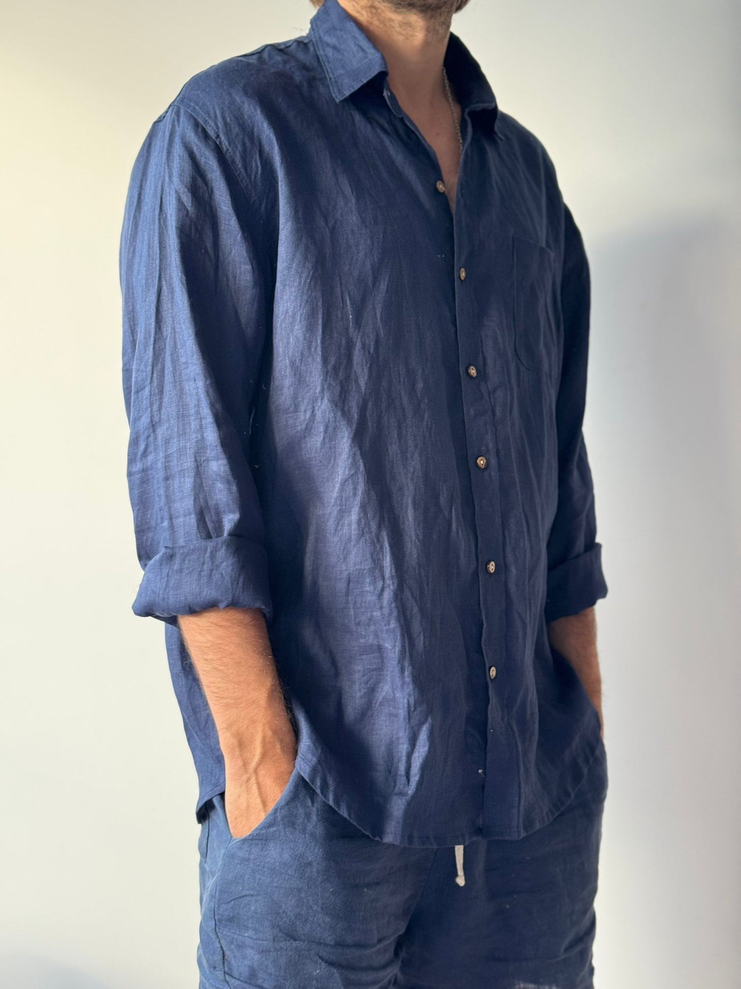 CAMISA LINO AZUL MARINO