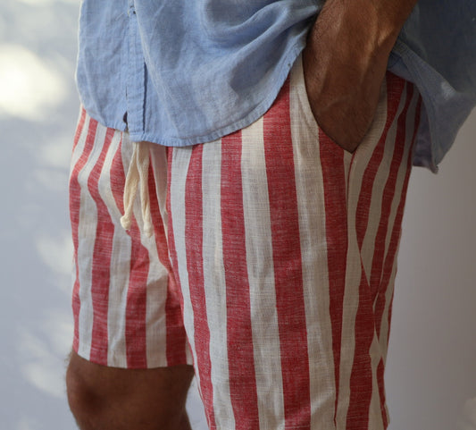 SHORT LINO RAYADO ROJO