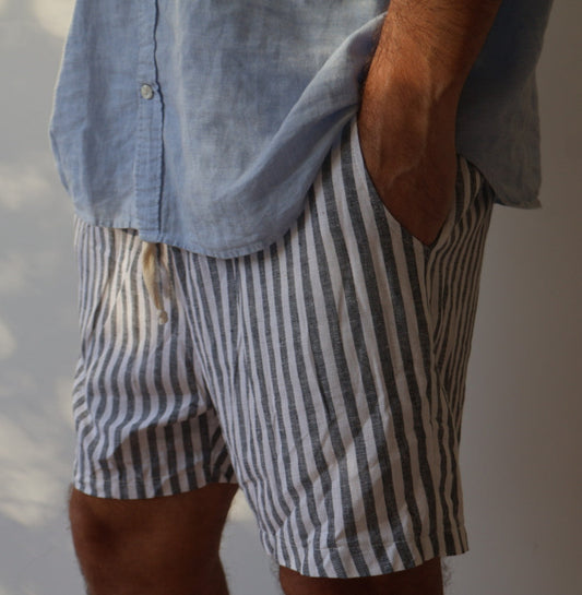 SHORT LINO RAYADO GRIS
