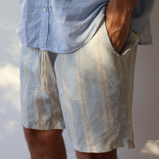 SHORT LINO RAYADO CELESTE