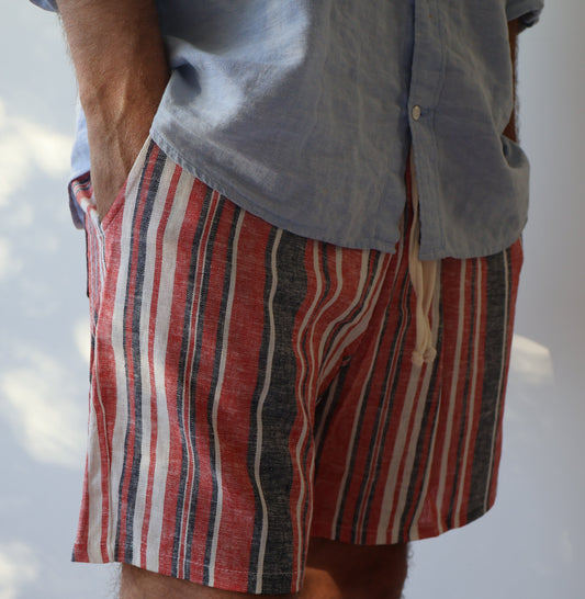 SHORT LINO RAYADO ROJO Y AZUL