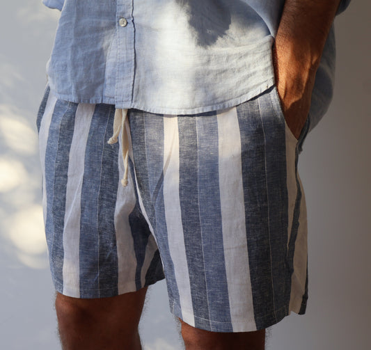 SHORT LINO RAYADO AZUL Y BLANCO